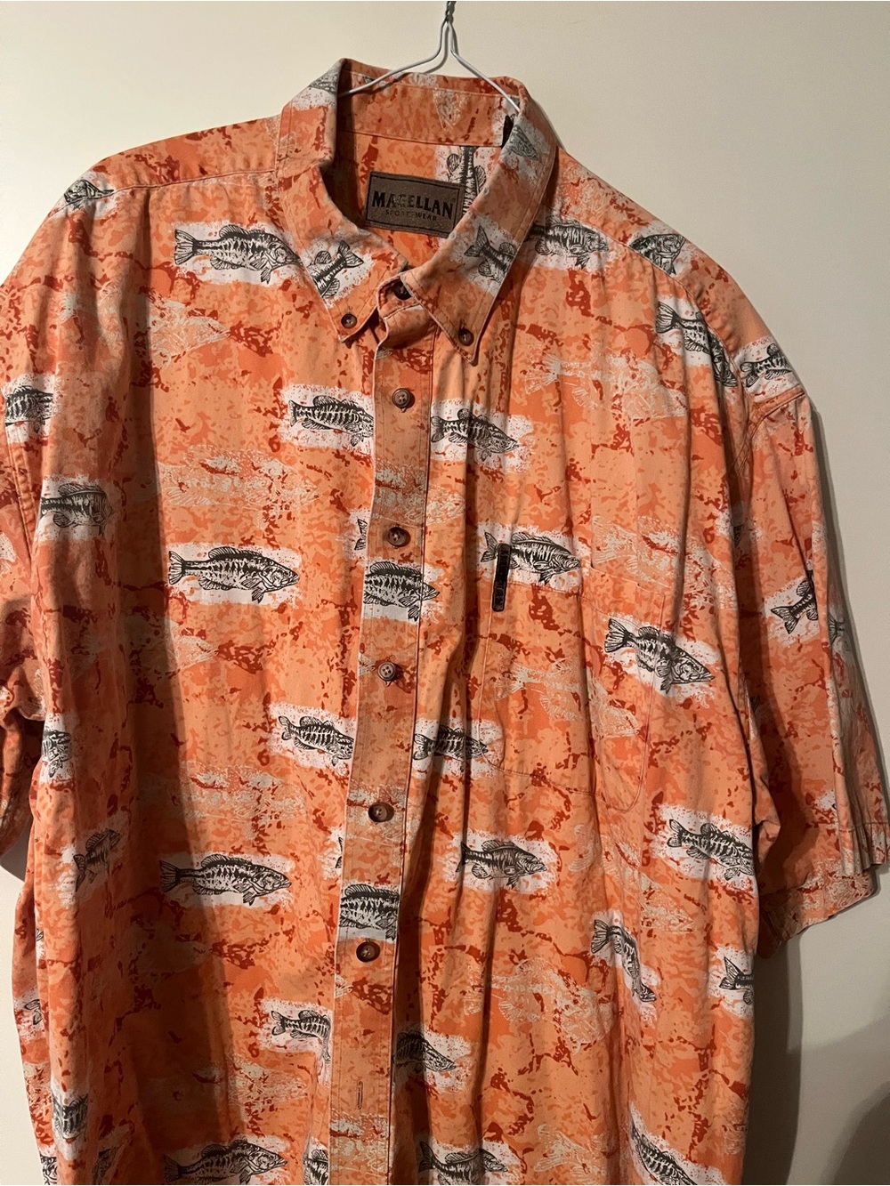 Magellan Outdoors Orange Fish-Print Short Sleeve BDC XXL 100% cotton